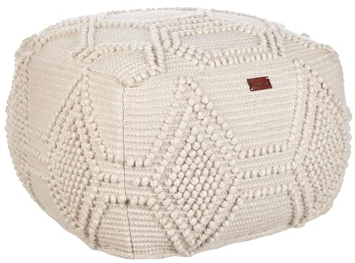 Pouf aus Wolle beige 60 x 60 x 40 cm quadratisch mit Muster Boho Stil Choim