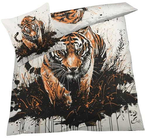 YELDAN Bettwäsche 140x200 Tiger, Tiere Bettbezug, Bettwäsche-Sets 2 teilig, Weich & Bügelfrei Mikrofaser Wendebettwäsche und 1 Kissenbezug 80x80 mit Umschlag
