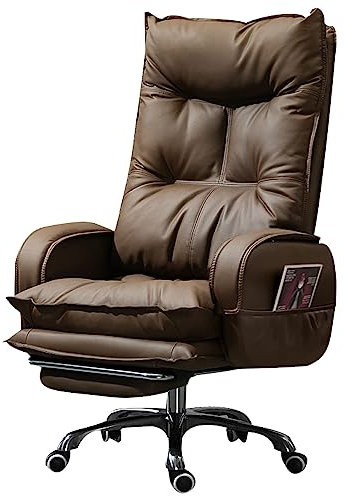 WAGXIyU Bürostuhl – Ergonomische Chef-Computer-Schreibtischstühle mit Kippfunktion, drehbarer Arbeitsstuhl mit Lordosenstütze, Starkes Metallgestell, PU-Leder