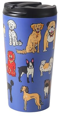 ECO CHIC Reusable Thermal Coffee Cup Stainless Steel Leakproof Insulated 330ml Travel Mug (Dogs Blue)