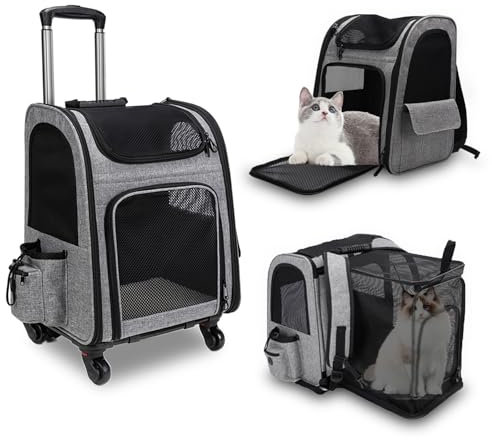 Trolley Stil Erweiterbar Katzenrucksack Abnehmbaren Rollen, Großes Fassungsvermögen Haustier Rucksäcke Hochwertiges Atmungsaktives Mesh, Hoher Komfort Hunderucksack Oxford Stoff, für Katzen, Welpe