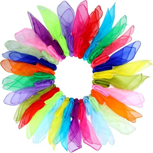 MUSLONG 60 Stück Square Jongliertücher Tanz Tücher Bunte Chiffontücher in 15 Farben 60x60cm Gymnastiktücher für Kindergarten Kindershow & Erwachsen Performance Schals Jonglieren und Sensorisches