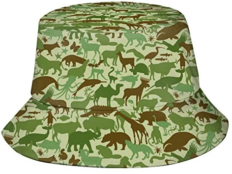 KWQDOZF Grüne Camouflage-Anglerhüte, modische Sonnenkappe, verstaubarer Outdoor-Anglerhut mit Camouflage-Muster für Damen und Herren