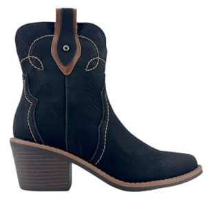 MODELISA - Botín Cowboy Tacón Ancho Estilo Casual Mujer (Negro, Sistema tallas calzado EU, Adulto, Mujer, Números, mediano, 40)