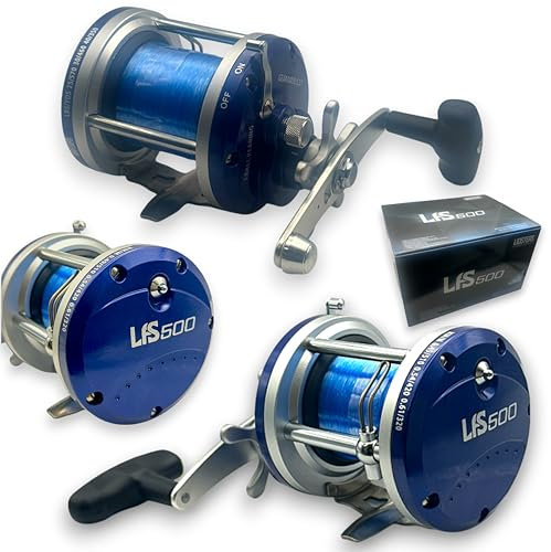 LFS 500 Moulinet de pêche en mer multiplicateur, ligne bleue, 9 kg, 1bb, pêche à la traîne en eau salée, nouveau