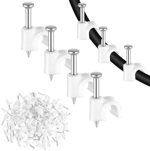 Andibro 100 Stück Kabelschellen Nagelschellen, Kabelklemmen mit Nagel kabelhalter wand Kabel Befestigungen Cable Clamp 6 mm Kabelmanagement für Kabel Netzwerkkabel Weiß(6mm)