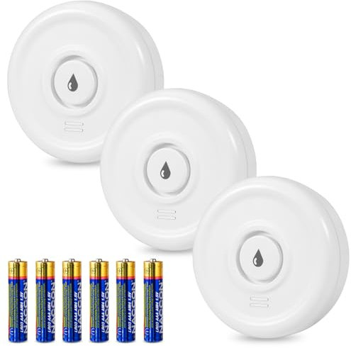 Wassermelder Wassersensor Wassermelder Wasseralarm mit Batterie Wasserstandssensor 3 Stück Wasserstandsmelder 100dB Wasserwächter Wasserwarner für Keller, Küchen und Badezimmer