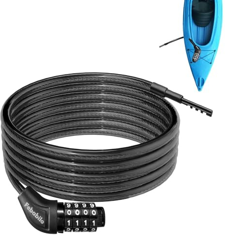 Febabilo Long Cable Lock, Extra Long Straight Bike Lock (5ft to 25ft) with Resettable Combination, Kayak Locks, Unique Thin end Cable Locks Suitable Kayak, Scooter, Paddle Boards, Canoe, Jet Ski