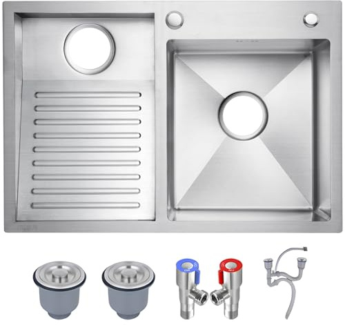 HZKSINNK Évier Utilitaire En Acier Inoxydable SUS 304 - Double Cuve Avec Planche À Laver Intégrée Évier À Linge, Facile À Nettoyer, Pour Buanderie, Salle De Bain, Cuisine Et Garage(Silver-L,70x48cm)