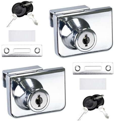 ciciment 2 Pack Glass Door Locks for Display Cabinets, No Drilling, Zinc Alloy, Fits 4-8mm Glass Doors, 4 Keys for Cabinets and Furniture