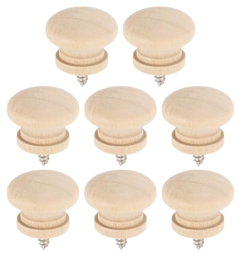 sourcing map 8Pcs Round Wood Drawer Knob, 1.1 x 0.83 Self-Tapping Solid Wood Handle Round Cabinet Knob Mushroom Shape Wooden Knobs for Furniture Dresser Wardrobe, Wood Color