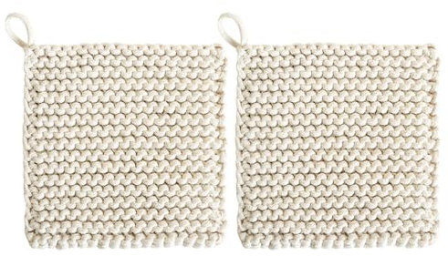 Crocheted Pot Holders, 7.5 x 7.5 Inch 2Pcs Square Cotton Woven Coasters Heat Resistant Place Mats for Kitchen Cooking, Baking, Drinking