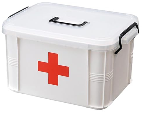 Armoires à pharmacie, boîte de rangement de médecine, boîte de stockage portable 2 niveaux avec boucle d'étanchéité et couvercle clair, organisateur de premiers soins