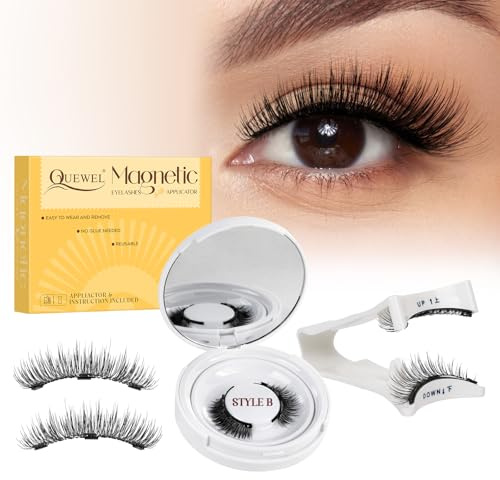 Pestañas Postizas Magneticas de larga duración, Pestañas Magneticas riutilizzabili con applicatore, Aspecto de Pestañas Magneticas Naturales, No requiere pegamento, fácil de colocar (1-B Paare)