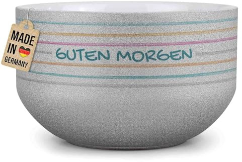Print Royal PR Glitzer Müslischale mit Name selbst gestalten - Guten Morgen - Personalisiertes Geschenk für Familie und Freunde - Keramik Schüssel, Silber 500 ml