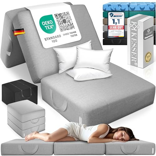 KESSER® Klappmatratze 75 x 195 x 15 cm Gästematratze 3-Fach faltbar zum Sitzhocker Faltmatratze Schaumstoff 25kg/m³ extra dick 15cm atmungsaktiv waschbar Abnehmbarer Bezug inkl. Camping Tragetasche