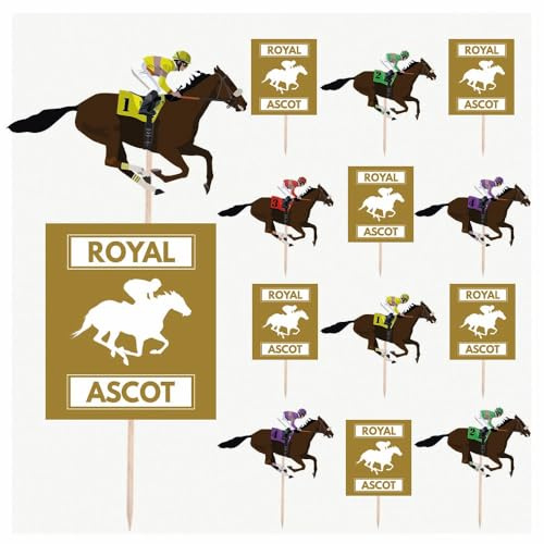 AK Giftshop Horse Racing - Royal Ascot Racecourse Themed - Event - Birthday - Party Food - Cake Cupcakes - Picks Sticks - Decorations Toppers - Stand Up Food Flags (Pack of 14)