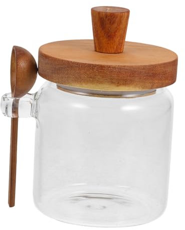 ULTECHNOVO Pot à Miel en Verre avec Bâtonnet, 1 Set, Couvercle Bois