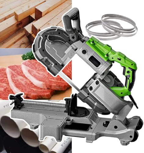 Sushangmao Scie À Ruban Portative pour Coupe À Froid De Métal -1 100 W, Angle Réglable À 45° avec Interrupteur De Verrouillage, Profondeur De 12 Cm | pour Barres d'acier (6 Lames),Withbase