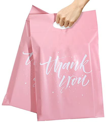 Switory Poly Mailers 50 Pcs | Upgrade Design Shipping Bags with Handle | Mailing BGS for Small Business with Self Adhesive | Easy to Carry, Waterproof and Tear-Proof Package Bags Pink