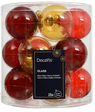 Kaemingk Weihnachtskugeln Glas 6cm 15 Stück - glänzend & transparent - Christbaumkugeln Weihnachtsbaumkugeln für Weihnachten - Christbaumschmuck & Weihnachtsbaumschmuck - Rot Gold transparent Mix