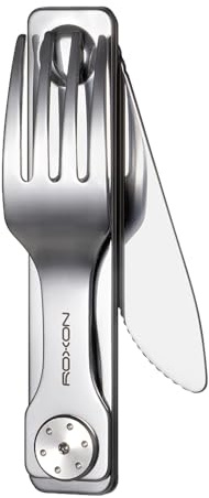 Roxon C3 Couverts de camping, 2 en 1, outil EDC détachable avec fourchette et couteau pour le plein air, le camping, la randonnée, vaisselle facile à transporter