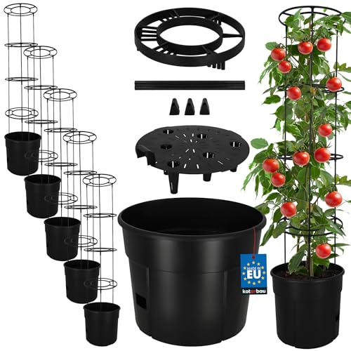 KOTARBAU® Tomat växtstöd – odlingskruka – ⌀ 35 cm H: 128 cm – planteringskruka, svart, 5er Set