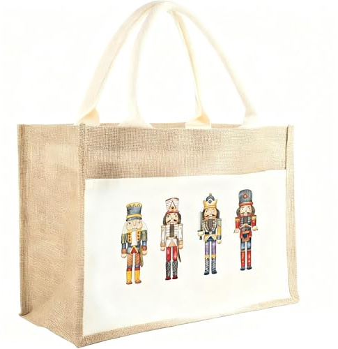 Aoohaha Jutetasche Weihnachten Nussknacker, Weihnachts Einkaufstasche, Weihnachtsdeko Jute, Weihnachtstüten, Wiederverwendbare Geschenktaschen Weihnachten, Weihnachts Taschen Party Leckereien Taschen