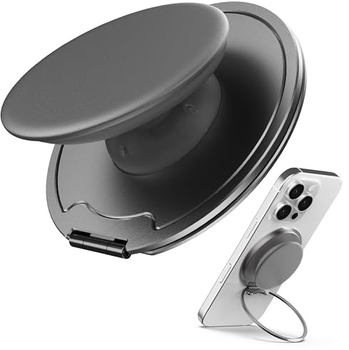 Sinjimoru Magnetic Phone Grip for MagSafe, Kick-Out Ring Stand, Space Gray