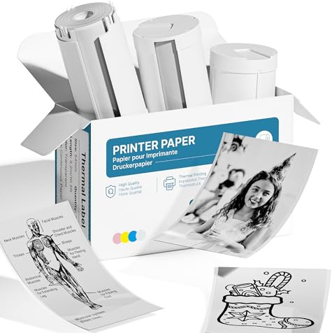TYPONOS Original selbstklebende Thermo-Etiketten, kompatibel mit PM290 Mini Aufkleber Drucker, 54mm x 3,2m Mini Drucker Papier für Tagebuch, Studium, Fotos, Notizen, 3 Rollen, transparent