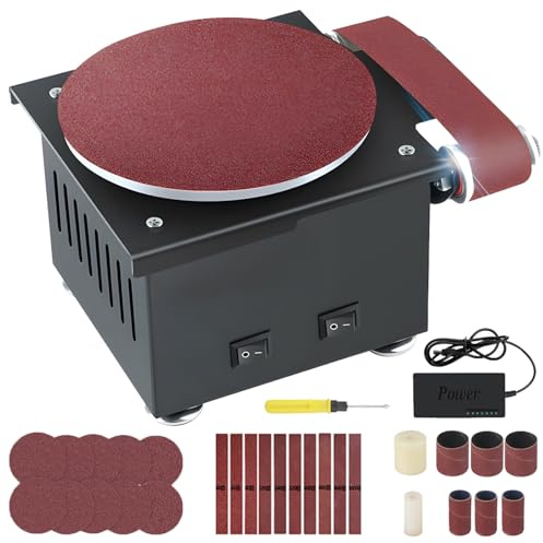 Mini lijadora de Banda eléctrica de Disco, afiladora de Banda de 6 Pulgadas con Ajuste de Velocidad de 7 velocidades, pulidora de 200 W, Amoladora de Banco de Banda eléc