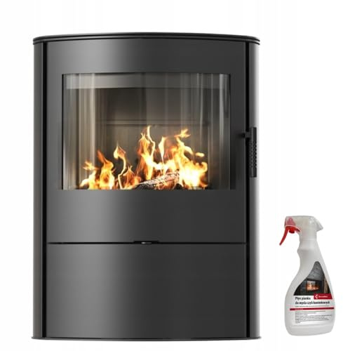KRATKI Kaminofen Rollo 2-8 kW mit Raumluftunabhängig Ø 150 mm, BImSchV Stufe 2, EEK A+ - Kaminofen HKI - Schwarz Verkleidung mit Kaminscheibenreiniger