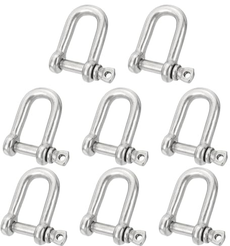 PATIKIL 1/4(5.7mm) 485lb 316 Stainless Steel D Shackle, 8Pcs Heavy Duty Screw Pin Shackle Marine Grade for Chains Wire Rope Outdoor, Silver