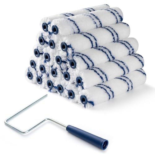 HUIROOWL 20Pcs 6 Inch Paint Rollers, Microfiber Paint Roller Covers with Roller Frame, Mini Paint Rollers for Wall House Painting, Small Paint Roller Covers for All Paints & DIY Craft Use