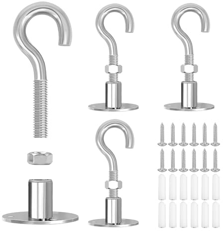 4 Piezas Ganchos,Ganchos de Techo,Soporte para colgar,Alcayatas de Tornillos,Apertura para Colgar,para colgar plantas,lámparas y utensilios de cocina,para uso en interiores y exteriores(plata,65mm)