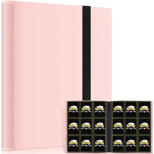 Gifray 9-Pocket Side-Loading Trading Card Binder – Pink – Holds 360 Cards, Album for Trading Card Games, Sports & Gaming, Birthday Gift | PP Waterproof & Dustproof, Thick Clear Scratch-Resistant Pages, for Trading & Sports Cards Collection, with Strap & Labels
