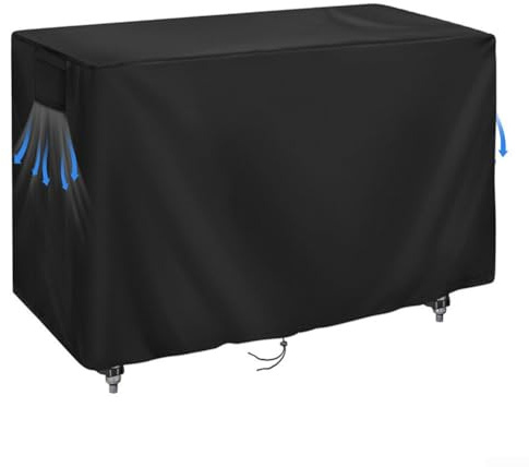 Durashmall Mesa de comedor resistente al agua Oxford 210D/420D y cubierta de carrito con revestimiento plateado, diseño resistente al viento y rejillas de ventilación de malla para patio jardín, negro