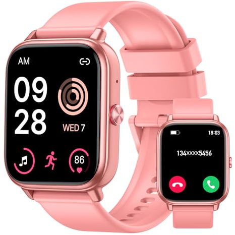 Smartwatch Damen Herren,1.83HD Touchscreen, 20 Tage Akkulaufzeit, Fitnessuhr mit Pulsuhr Schlafmonito Schrittzähler, Bluetooth Anruffunktion, 112+ Sportmodi, IP68 Wasserdicht, iOS/Android, Rosa