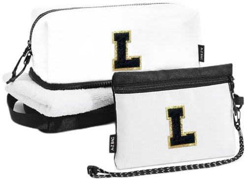 A-Z BAG Trousse de Toilette de Voyage pour Femme, Trousse de Maquillage personnalisée avec Organisateur de pinceaux de Maquillage, Support de Passeport RFID pour Homme, Noir, L