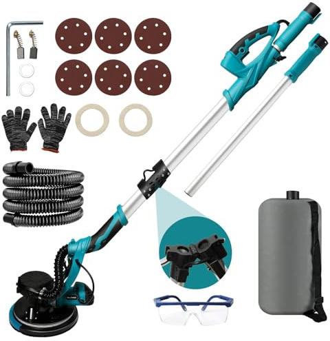 Ponceuse Girafe 850W, Ponceuse Mur et Plafond, lumière LED Poignée télescopique, 5 vitesses(800-1800rpm), Ponceuse Plaquiste Électrique, avec Dépoussiérage Automatique, 6 Disques Abrasifs