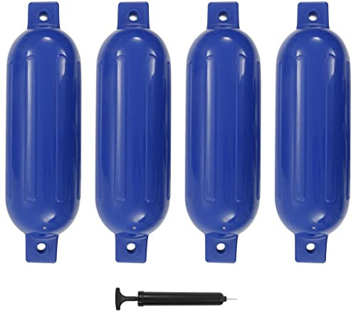 Kaloriko Bootsfender 4 Stück Blau 51 x 14 cm PVC mit Pumpe für Boot, Yacht, Schlauchboot, Segelboot, Motorboot, Kajak, Jetski, Bootsbedarf, Festmachen und Sichern am Steg