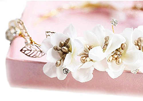 Miya® 1Stück MEGA luxuriöse, handgemachte Stirnband, Haarreif, Glamour Haarband, schöne Blumen aus Perle Kristallen Ganze, Vintage Design, Braut Schmuck Hochzeit, Cocktail Party, Jugendweihe Haarschmuck, Farbe weiß und gold