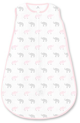 Amazing Baby Sovsäck i bomull med 2-vägs dragkedja, små elefanter, pastellrosa, liten, 0-6 månader