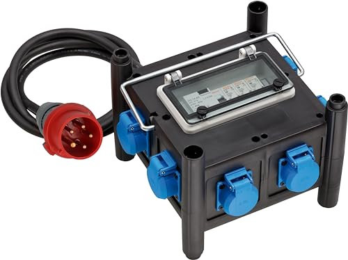 Brennenstuhl Kompakter Gummi-Stromverteiler/Gummiverteiler mit zertifiziertem Sicherungsautomaten (2m Kabel, 7x 230 V/16 A, ständiger Einsatz im Freien, Made in Germany)