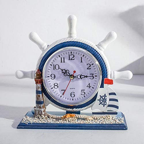 SWHONG Orologio da Timone con Ruota della Nave Nautica Retro Orologio da Spiaggia in Legno Stile Shabby Chic per Ornamento Camera da Letto