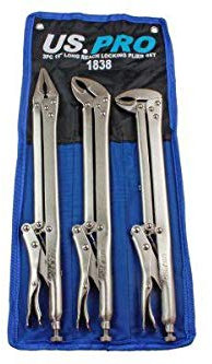 US PRO Tools 3 Piece 15 Flat & Curved Jaw Long Reach Locking Mole Grip Pliers 1838