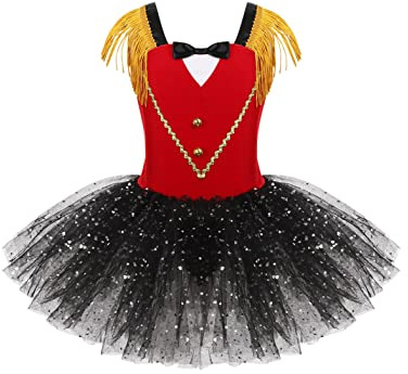 YiZYiF Disfraz Domadora Circo Niñas Vestido Tutú Danza Fiesta Cosplay Gran Showman Vestido Circo Traje Domador Ringmaster Carnaval Actuación 3-10 Años Rojo 8 años