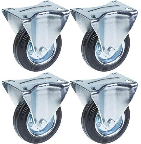 100mm 4 castor rubber tyre, fixed, strong 360kg capacity, set of 4