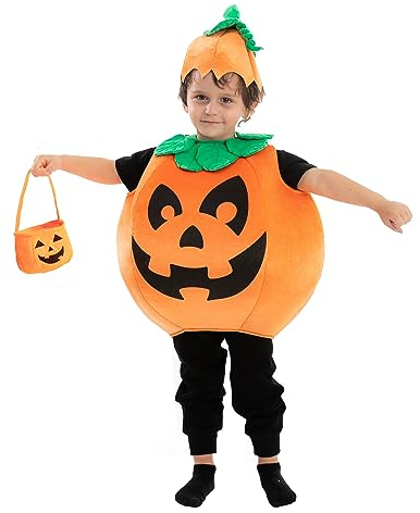 Spooktacular Creations Barn pumpadräkt med en pumpakorg och en hatt för halloween klänning upp party M (8-10 år)