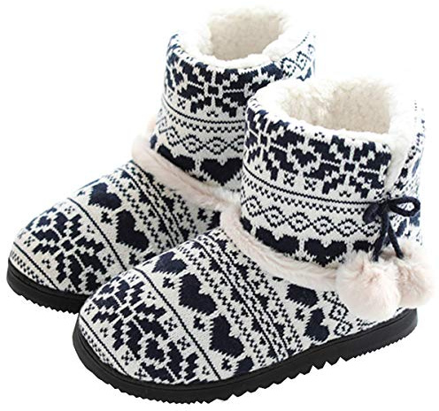 AONEGOLD® Pantofole da Donna Uomo Invernali a Maglia Calde Peluche Memory Foam Stivaletto Comode Morbido Antiscivolo Pantofole da Casa(Blu,Taglia 37-38)